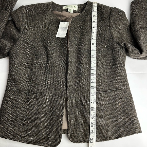 Orvis Tweed Short Blazer 100% Wool Women's 6 Open Lined Shoulder Pads Brown NEW - Picture 4 of 8